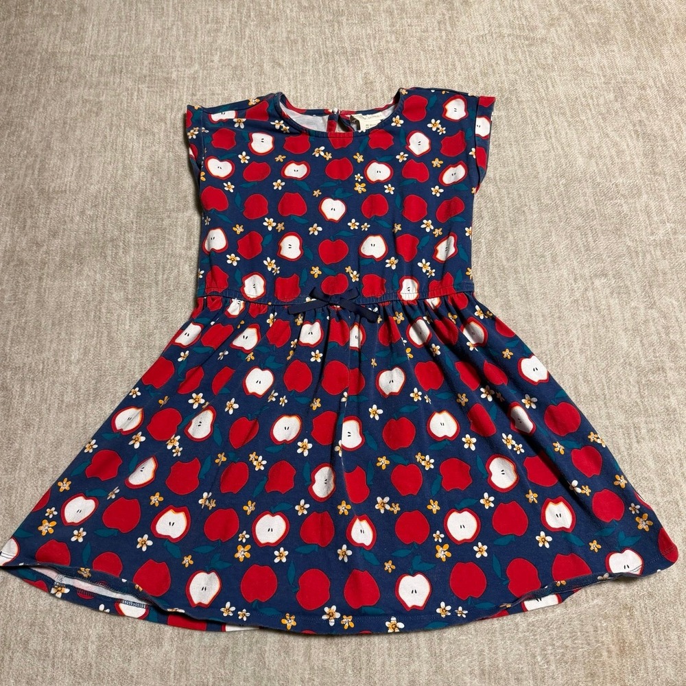 Cynthia Rowley Girls Dress M 7/8 Blue Red Apple Print Short Sleeve